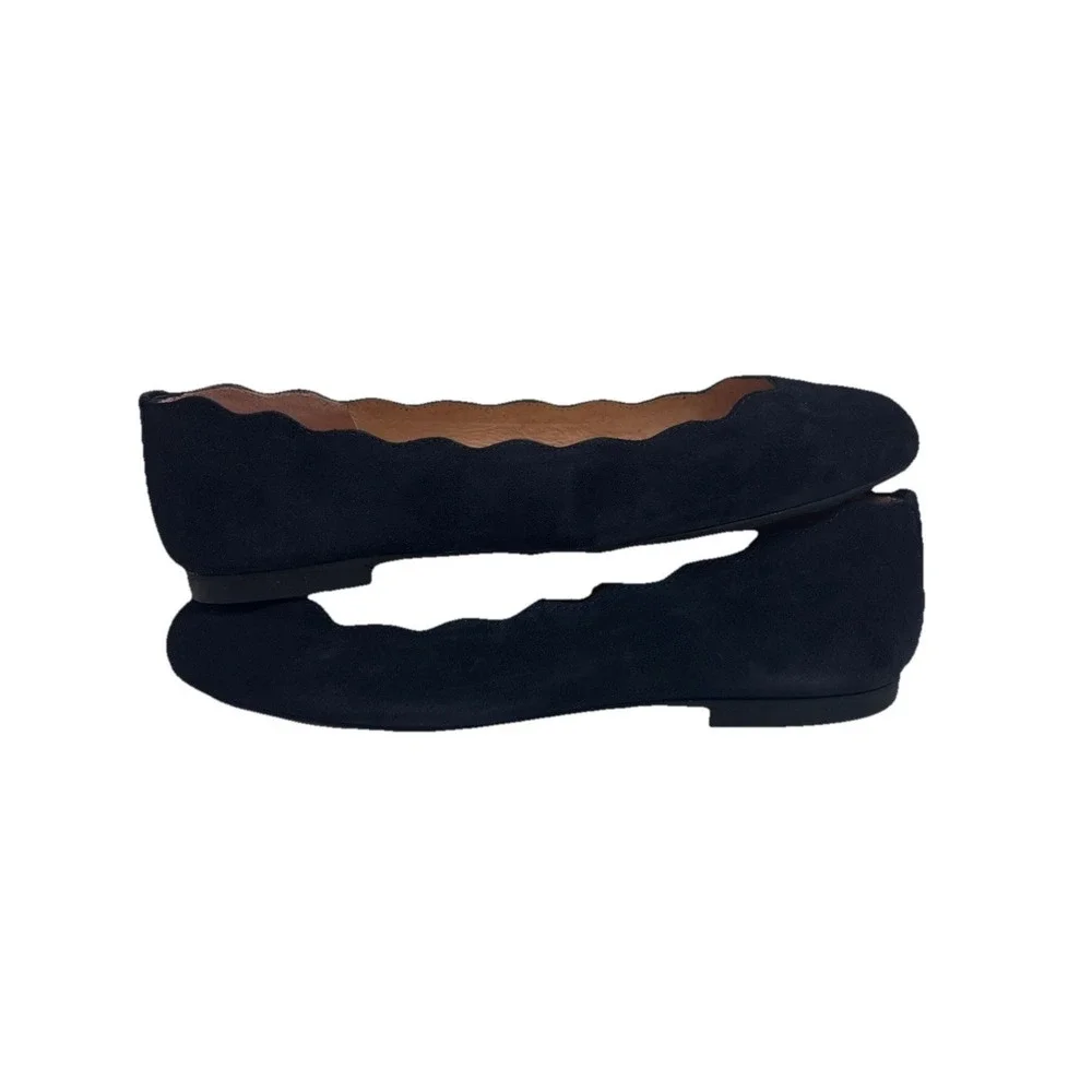 French Sole NY Jigsaw Ballet Flats Navy Blue Suede Women's Size 5.5M